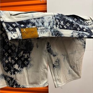 Louis Vuitton Blue Bleached Bandana Monogram Denim Shorts